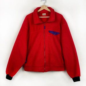 L.L Bean Vintage Red & Purple Full Zip Collared Fleece Jacket Sweater